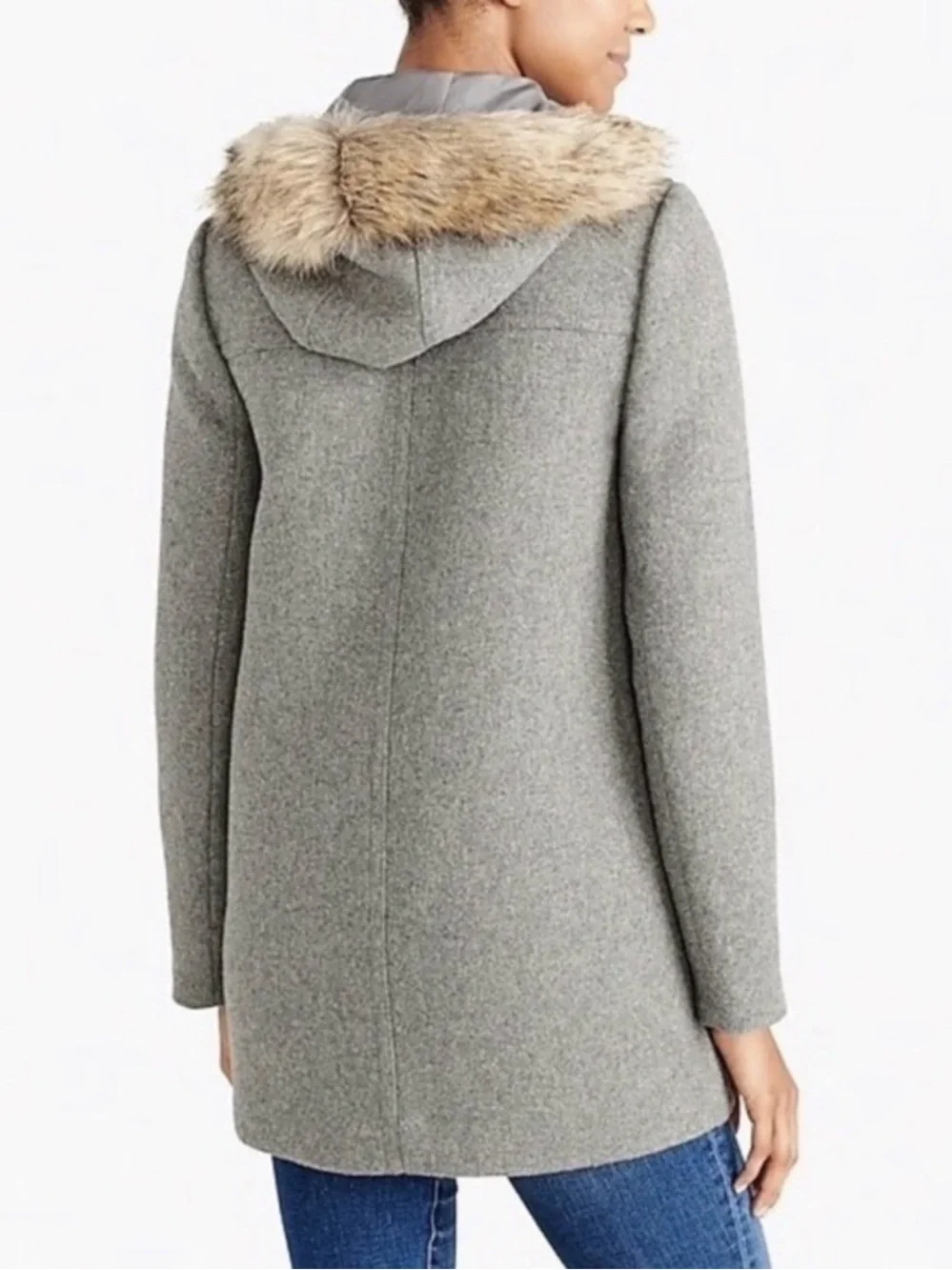 J. CREW MERCANTILE VAIL PARKA COAT HEATHER GREY FAUX FUR HOOD WOOL BLEND